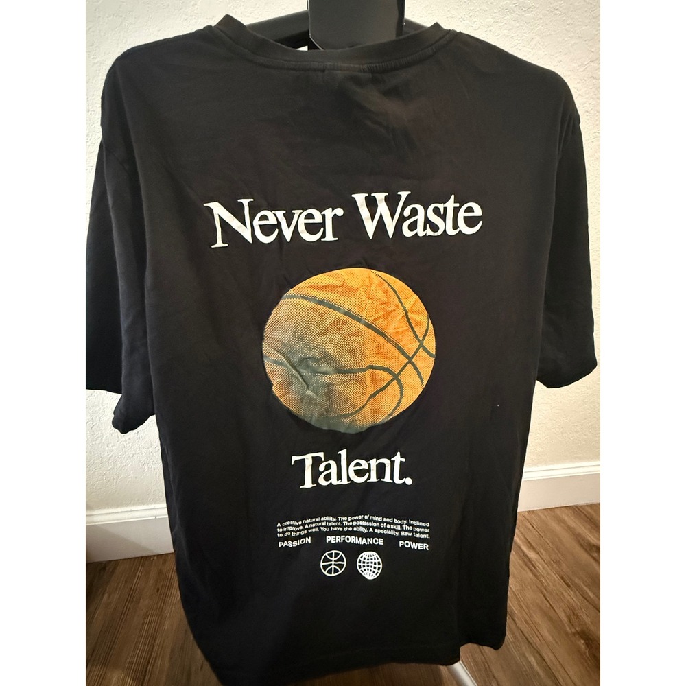 HM Mens Never Waste Talent Basketball Graphic T-Shirt Black XXL Regular Fit